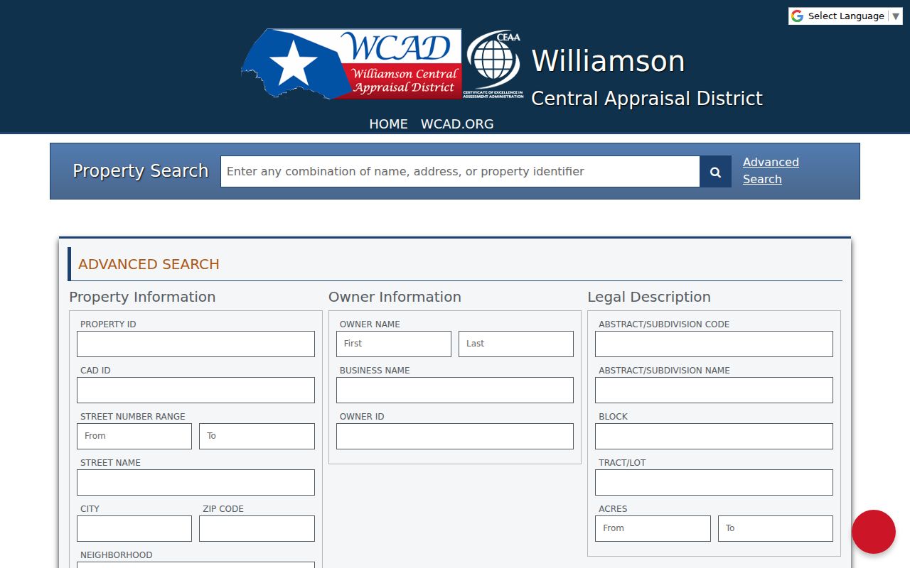 Round Rock residents directory WCAD advanced property search controls