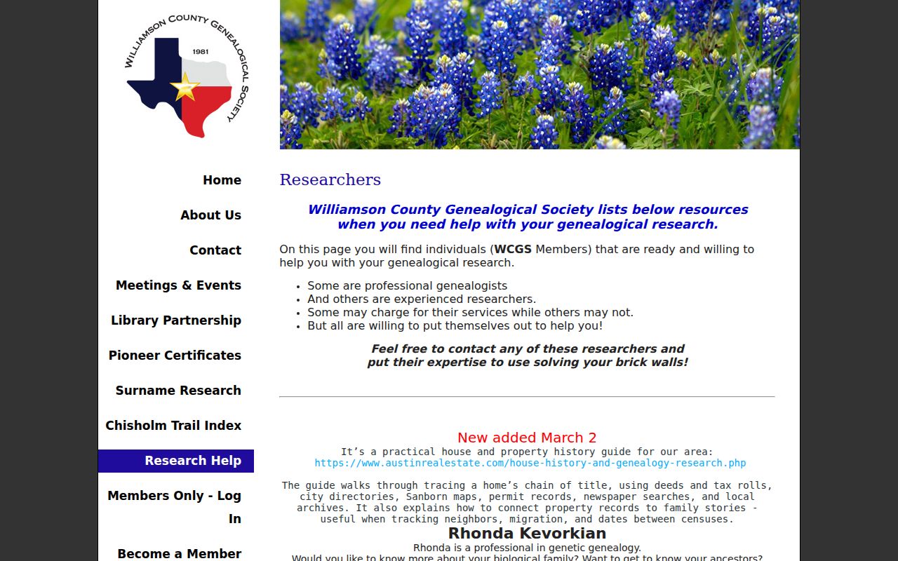 Round Rock previous residents house-history workflow from Williamson County Genealogical Society
