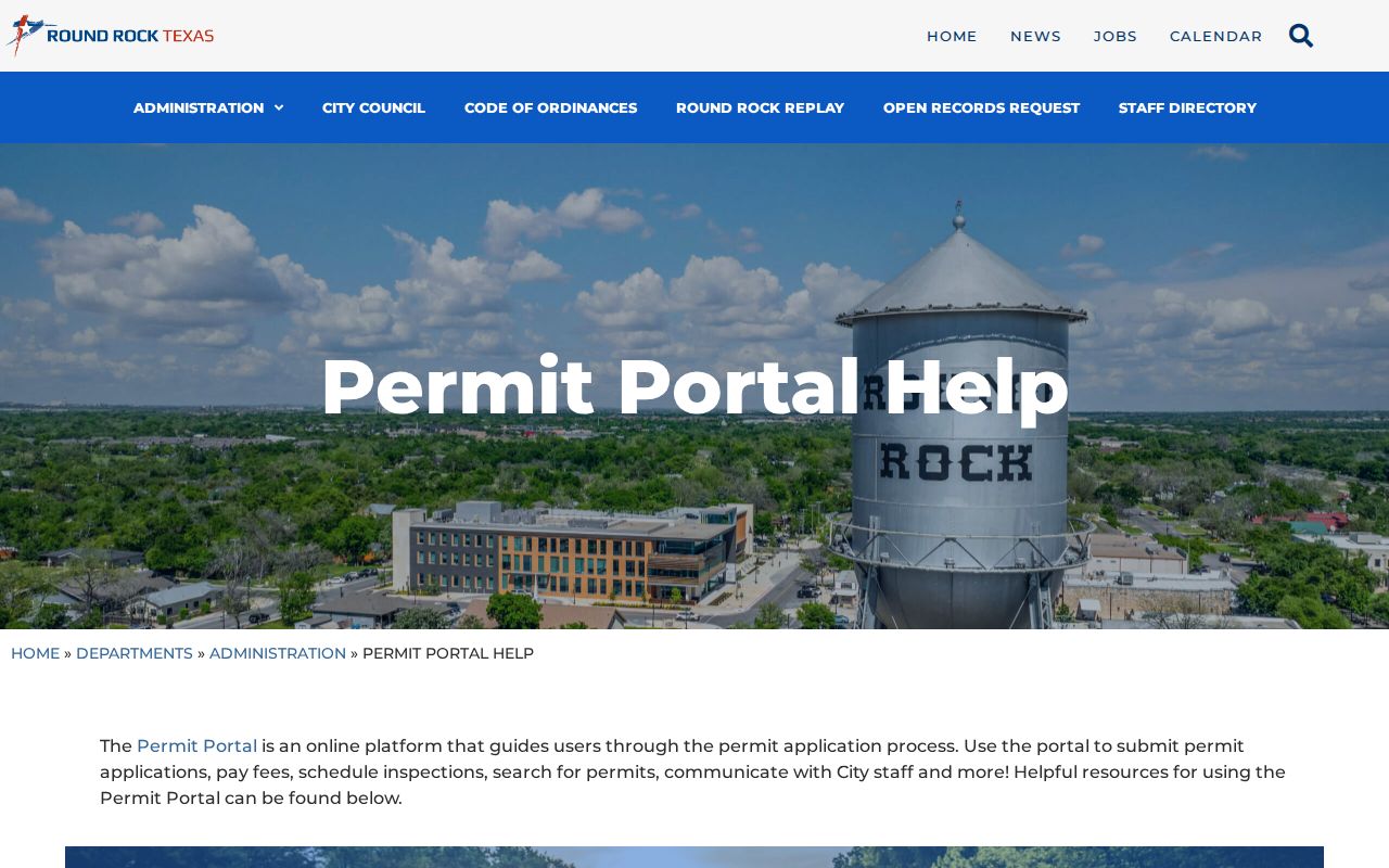 Round Rock street directory Cityworks permit search help screen